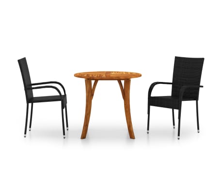 vidaXL 3-osainen Puutarhan ruokailuryhm&auml; musta