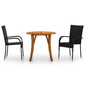 vidaXL 3-osainen Puutarhan ruokailuryhm&auml; musta