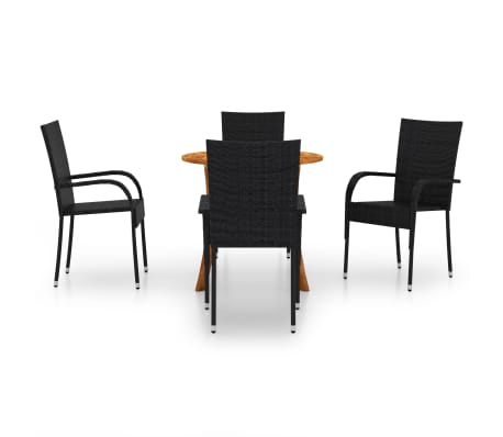 vidaXL Sodo valgomojo baldų komplektas, 5 dalių, juodos spalvos