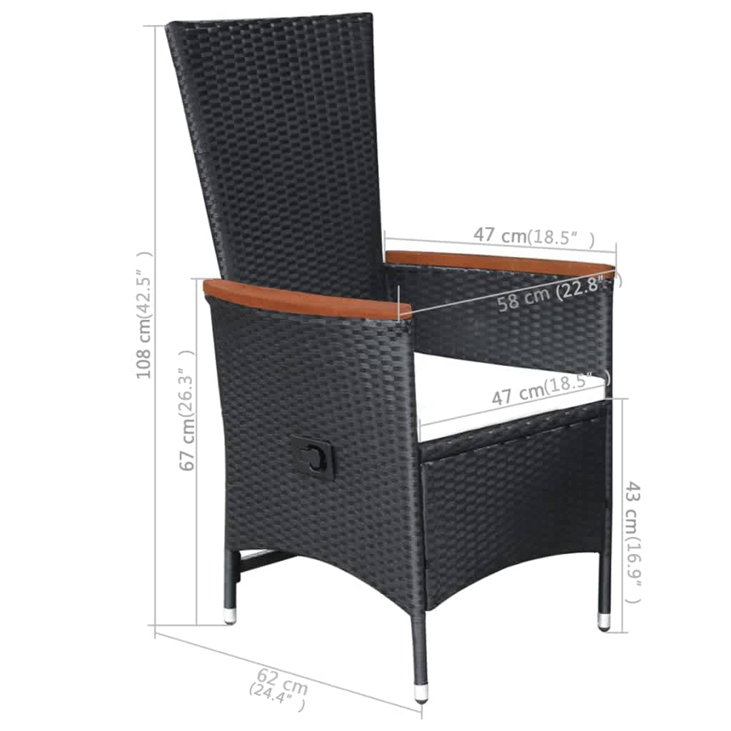 Set mobilier de grădină, 5 piese, negru