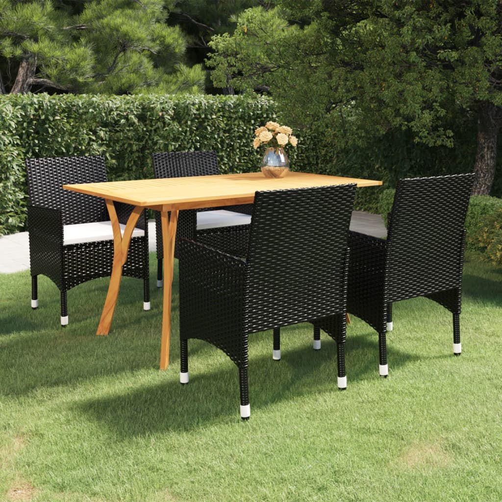 EASYCOMFORT Set da Giardino con Tavolo e 4 Sedie da Esterno in Acciaio e  Rattan PE, Nero