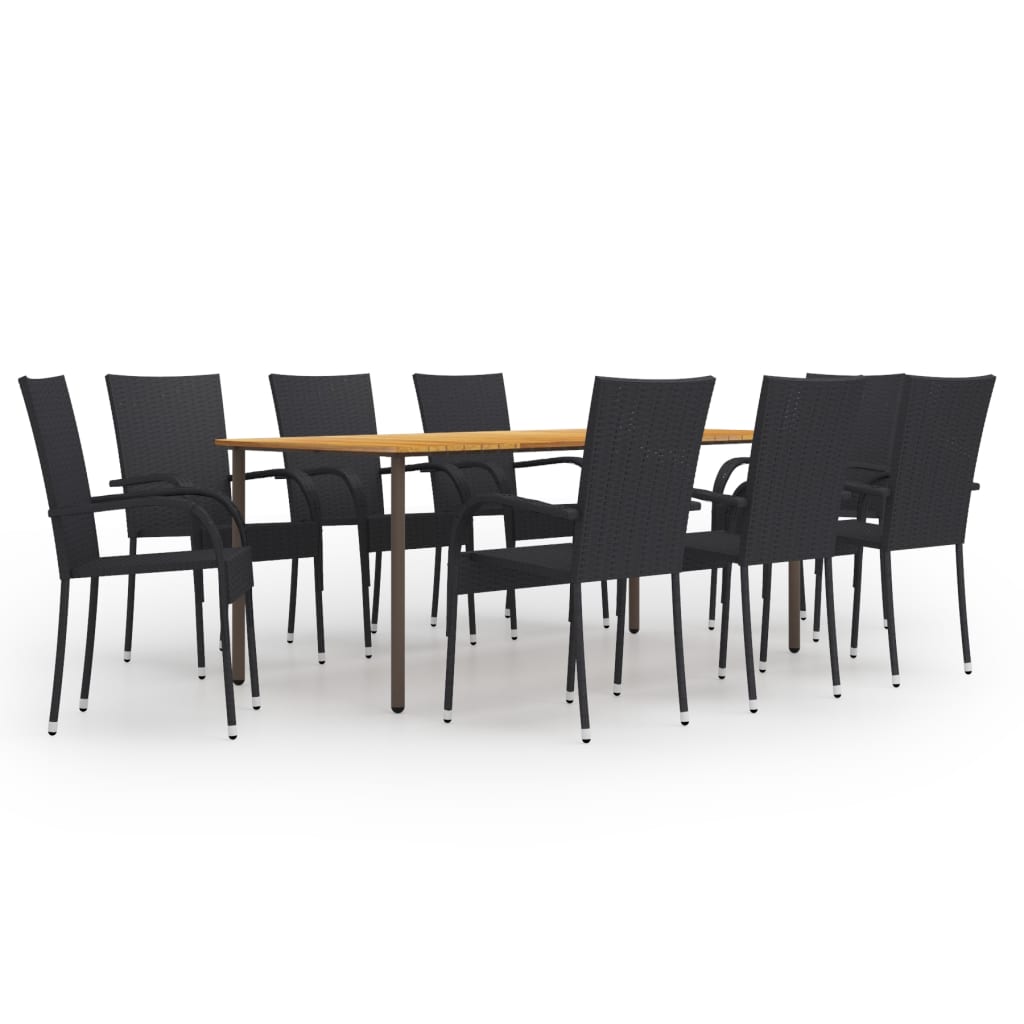 vidaXL Set mobilier de grădină, 9 piese, negru, poliratan