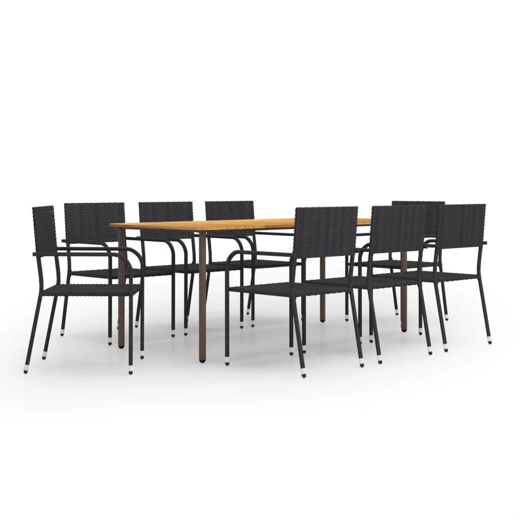 vidaXL Set mobilier de grădină, 9 piese, negru, poliratan