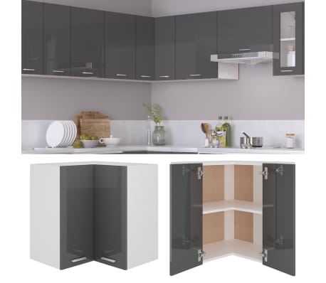 vidaXL Z&aacute;vesn&aacute; rohov&aacute; skrinka &ldquo;Lyon&rdquo;, leskl&aacute; siv&aacute; 57x57x60cm