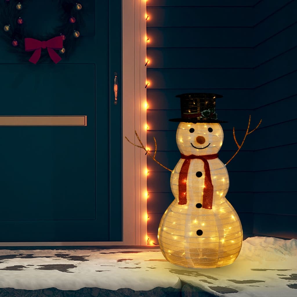 vidaXL LED-Schneemann Weihnachtsfigur Luxus-Stoff 90 cm