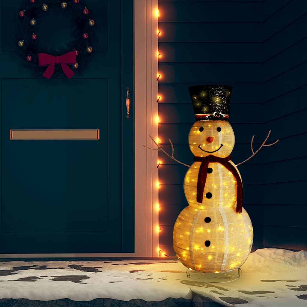 vidaXL LED-Schneemann Weihnachtsfigur Luxus-Stoff 120 cm