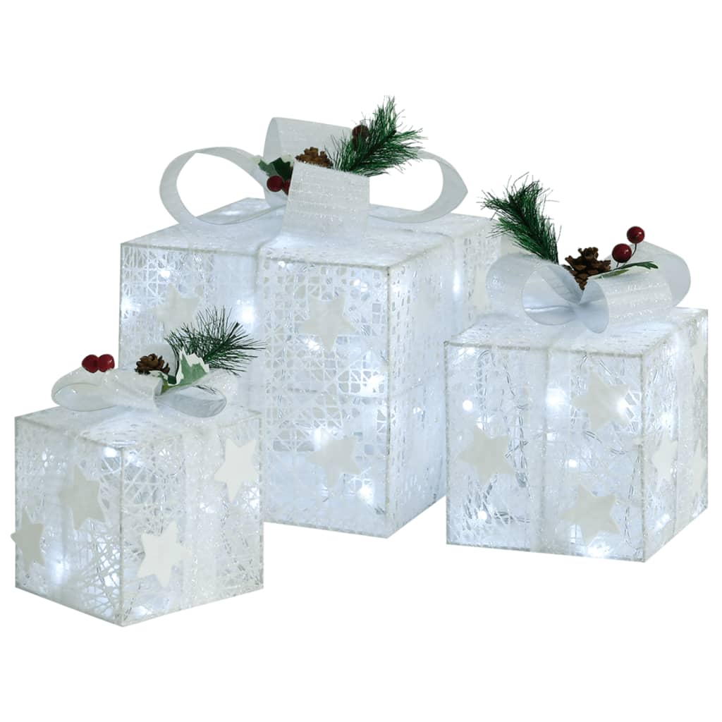 Image of vidaXL Decorative Christmas Gift Boxes 3 pcs White Outdoor Indoor