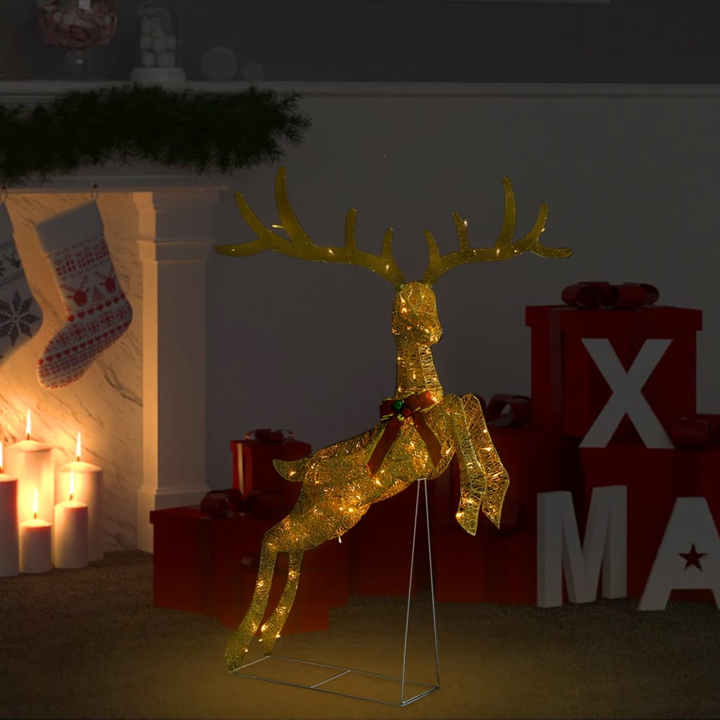 vidaXL flyvende rensdyr juledekoration 120 LED'er guldfarvet varm hvid