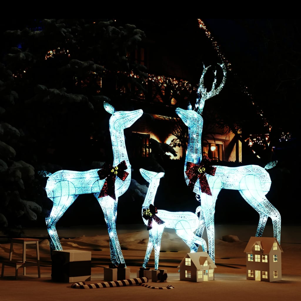 rensdyrfamilie 201 LED'er juledekoration hvid og sølvfarvet