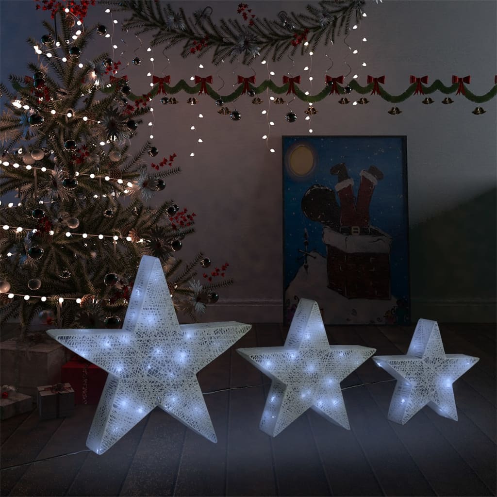 vidaXL Weihnachtssterne 3 Stk. Weiß Mesh LED Outdoor Indoor