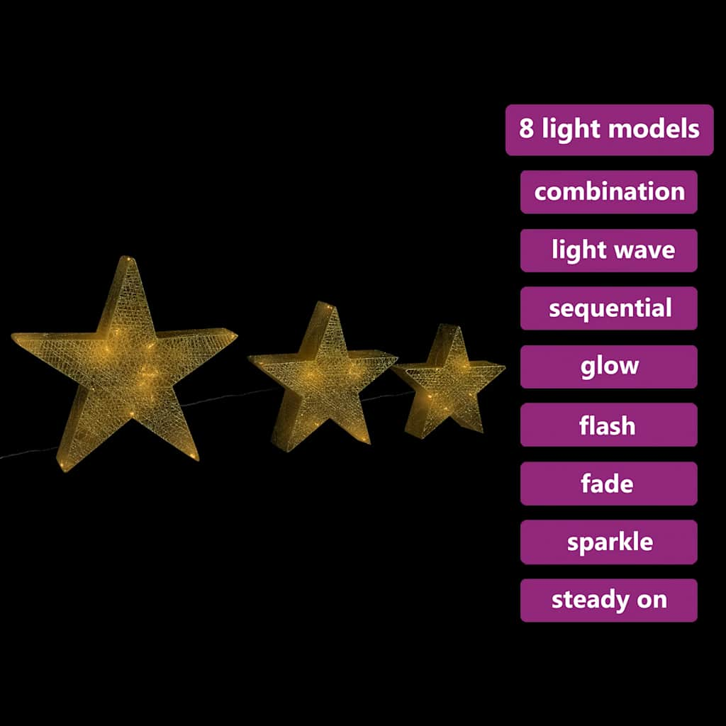 vidaXL dekorative julestjerner 3 stk. LED-lys udendørs indendørs guld