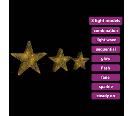vidaXL dekorative julestjerner 3 stk. LED-lys udendørs indendørs guld