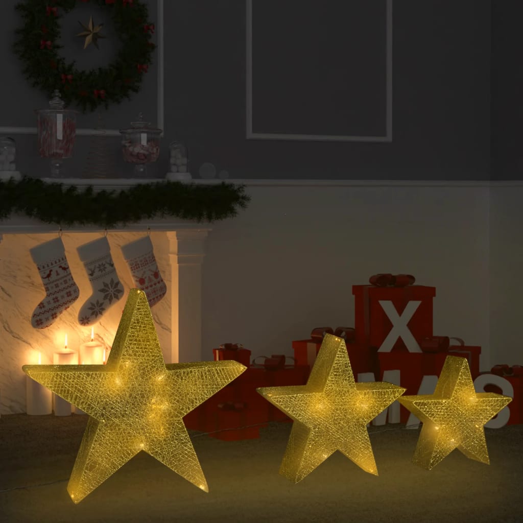 vidaXL dekorative julestjerner 3 stk. LED-lys udendørs indendørs guld