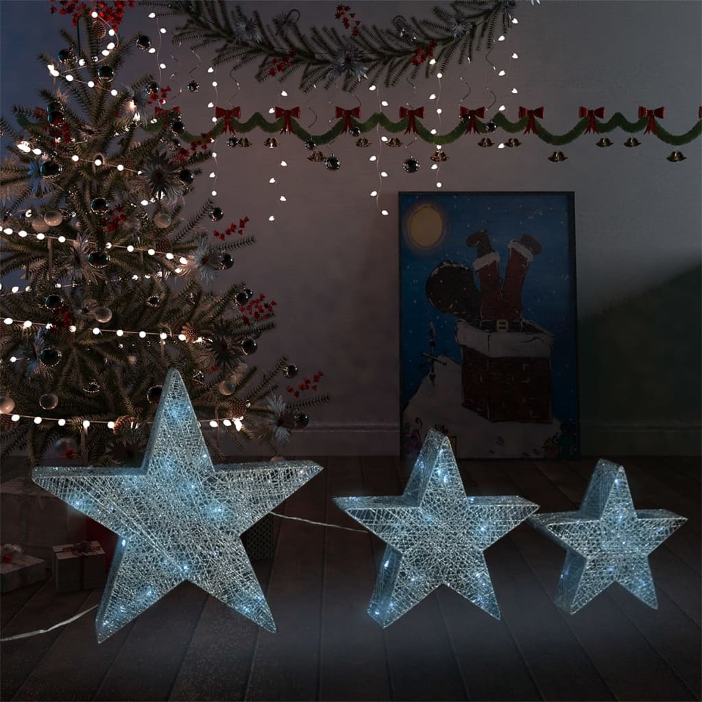 vidaXL dekorative julestjerner 3 stk. LED-lys udendørs indendørs sølv