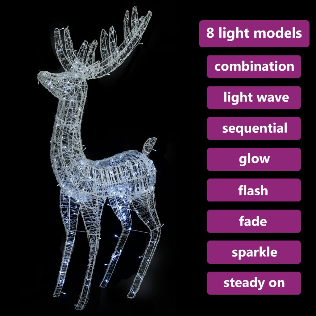 vidaXL XXL Acrylic Christmas Reindeer 250 LED 70.9" Cold white