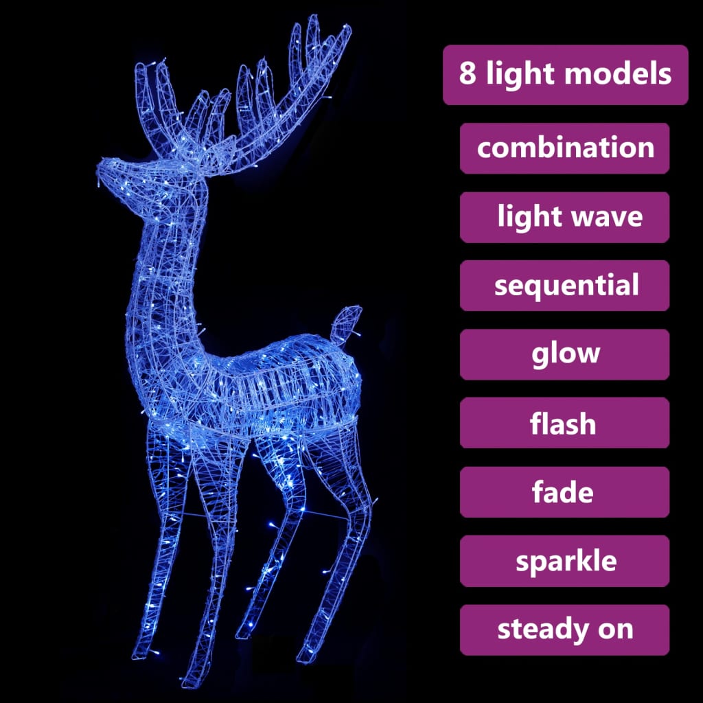 vidaXL XXL Acrylic Christmas Reindeer 250 LED 70.9" Blue
