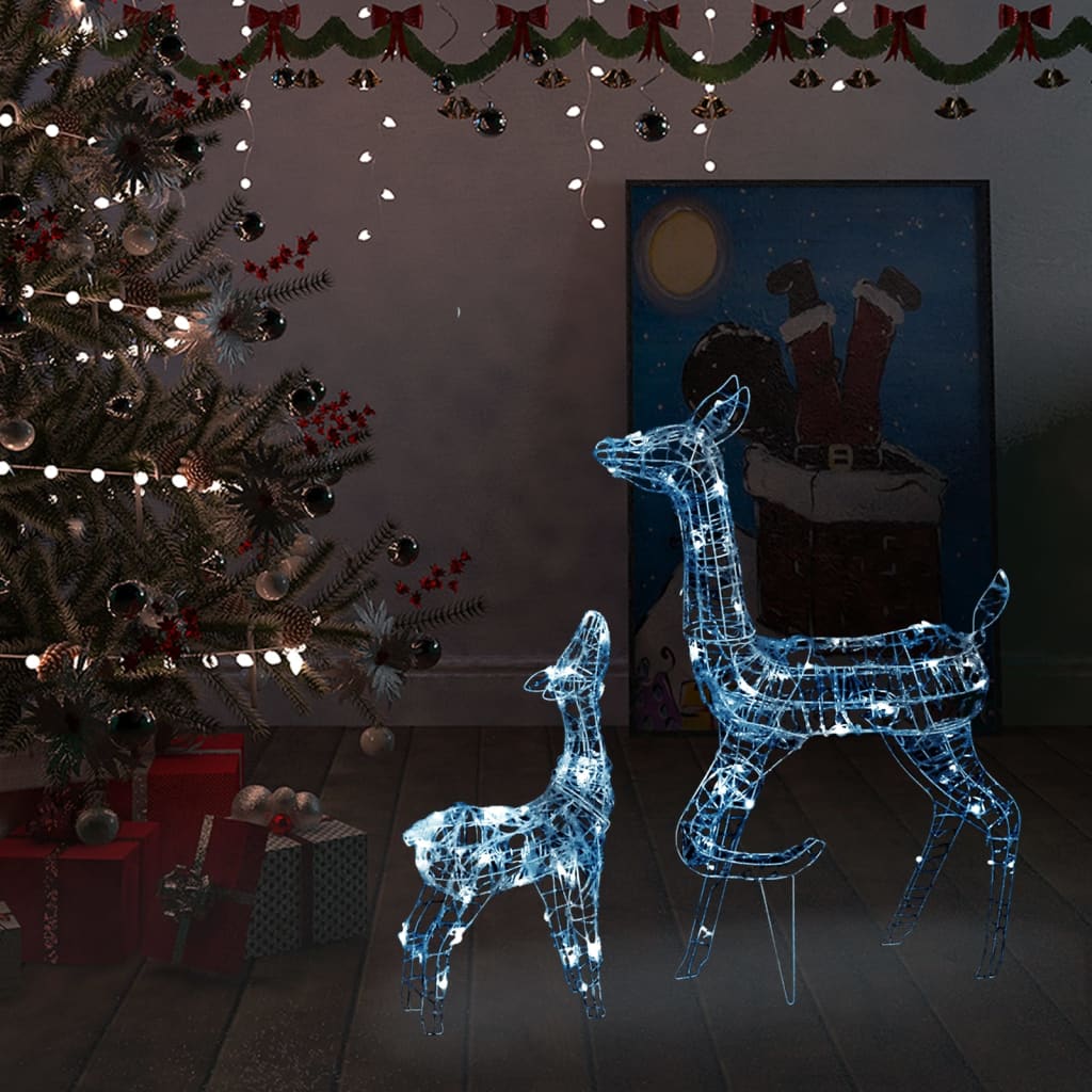 Vánoční dekorace akrylová sobí rodina 160 LED diod studená bílá