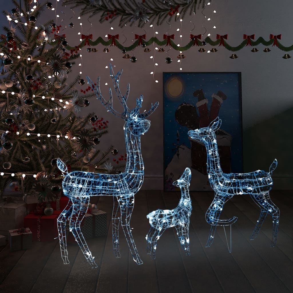 rensdyrfamilie juledekoration 300 LED’er akryl koldt hvidt lys