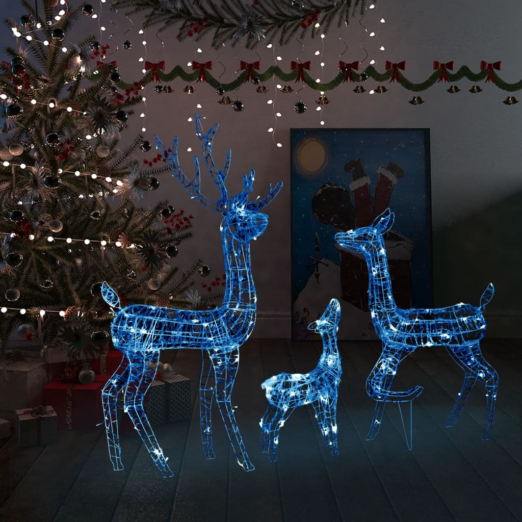 rensdyrfamilie juledekoration 300 LED’er akryl blåt lys