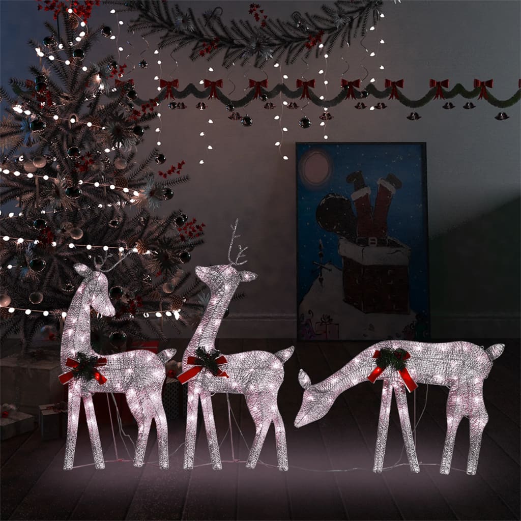 vidaXL Familie cu reni de Crăciun, auriu/alb cald, 270x7x90 cm, plasă vidaxl.ro