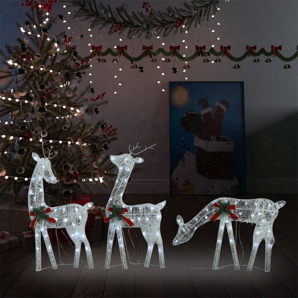 vidaXL Familie reni de Crăciun, argintiu/alb rece, 270x7x90 cm, plasă vidaxl.ro