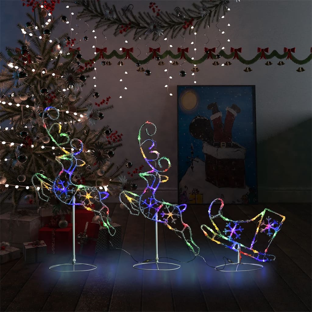 vidaXL Reni și sanie de Crăciun, colorat, 260x21x87 cm, acril