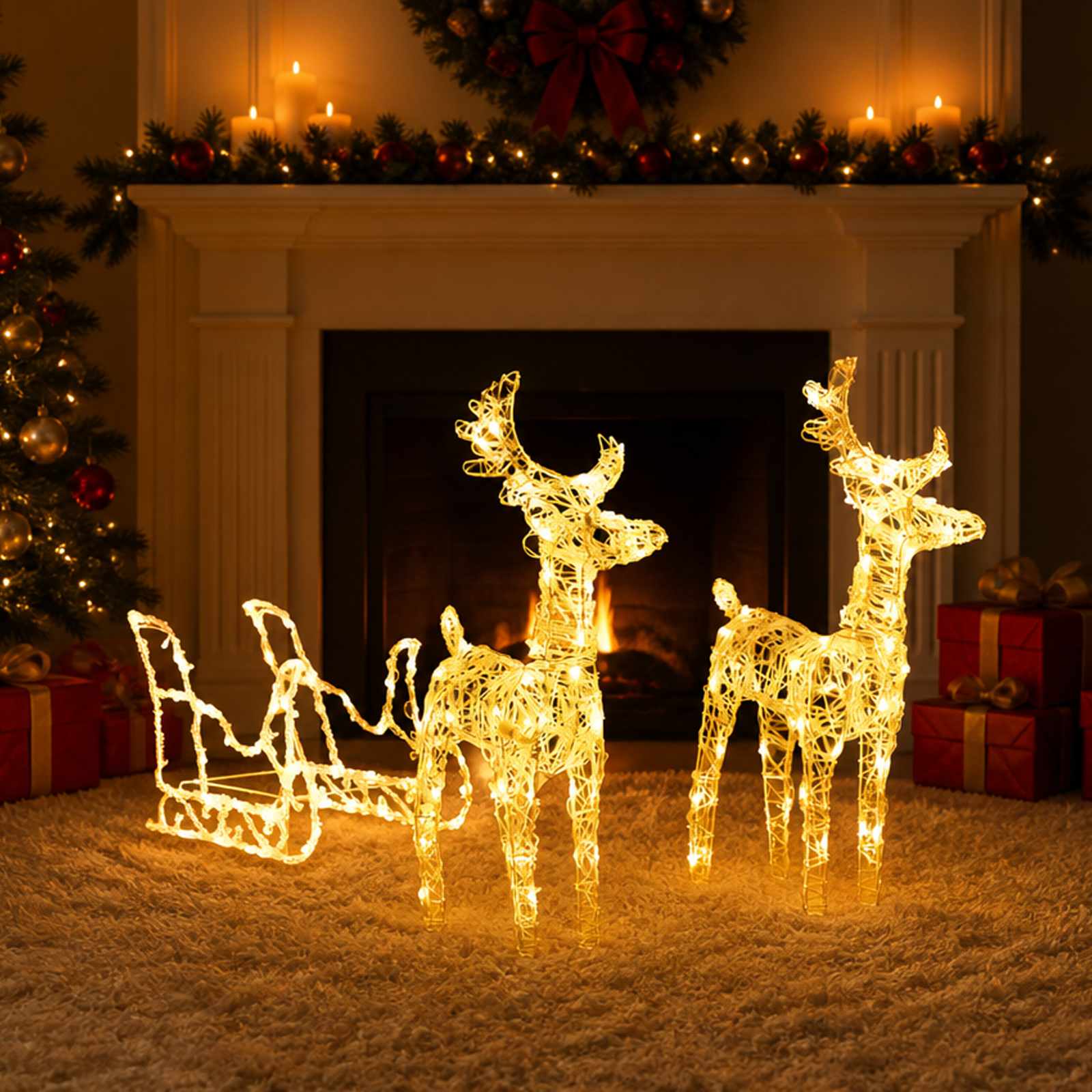 Rensdyr Og Kane Julefigur 160 LED'er Akryl - Varm hvid / 43 x 11 x 55 cm (2 stk.)