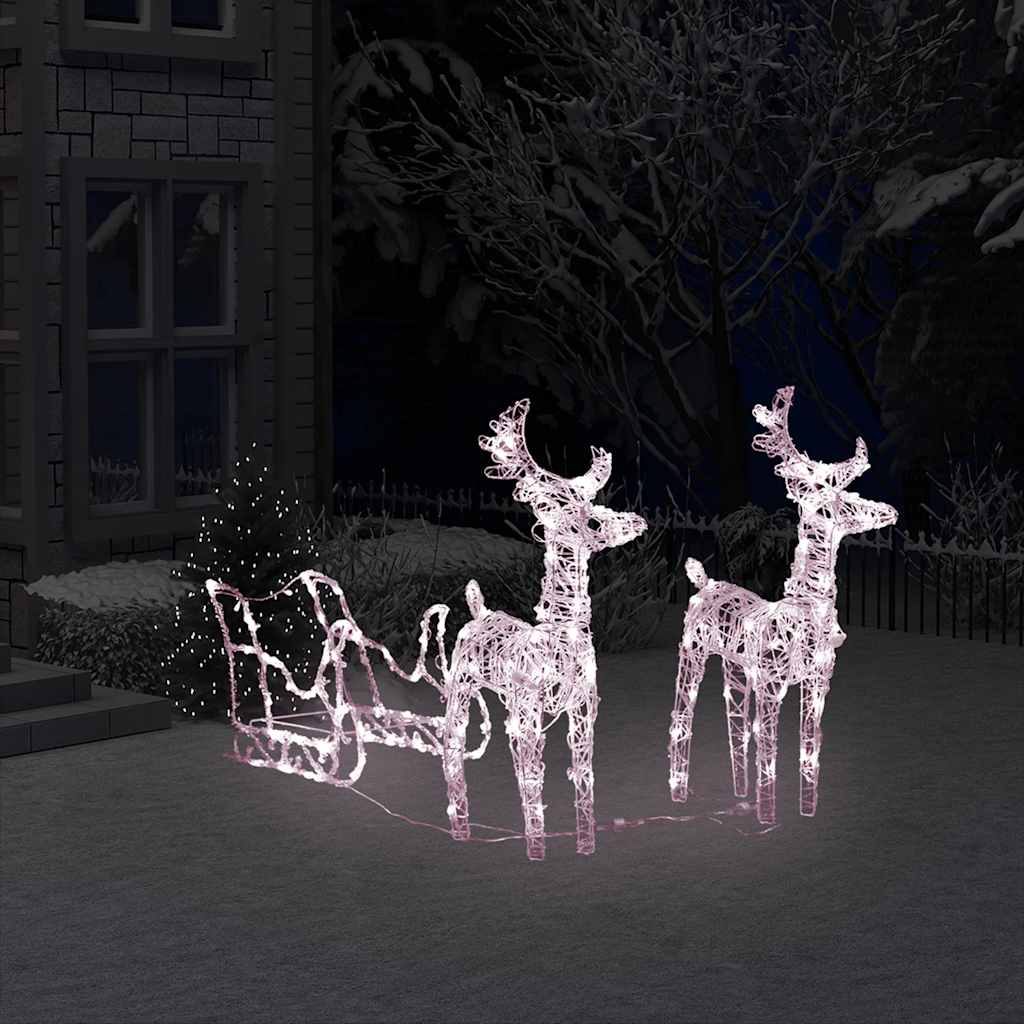 vidaXL Rentiere & Schlitten Weihnachtsdekoration 160 LEDs 130 cm Acryl