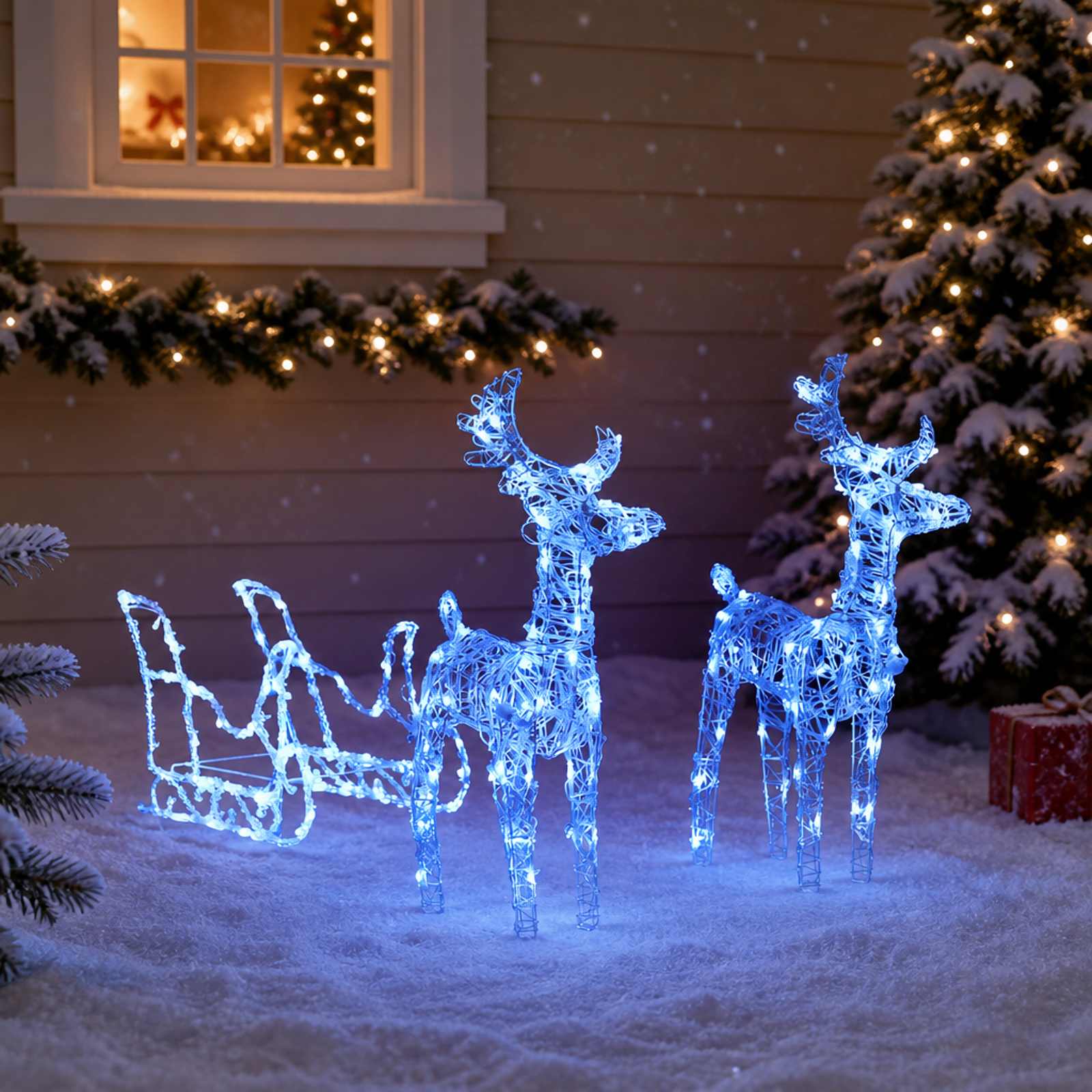 vidaXL Kerstversiering rendieren en slee 160 LED's 130 cm acryl blauw, foto 2