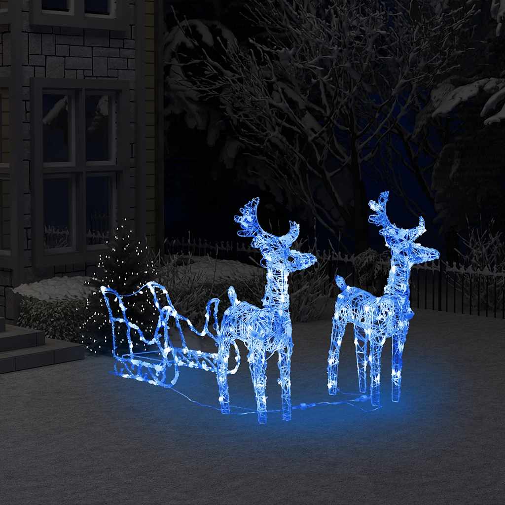 vida XL Rentiere & Schlitten Weihnachtsdekoration 160 LEDs 130 cm Acryl