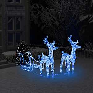 Vánoční sobi se sáněmi 160 LED diod 130 cm akryl - obrázek 1