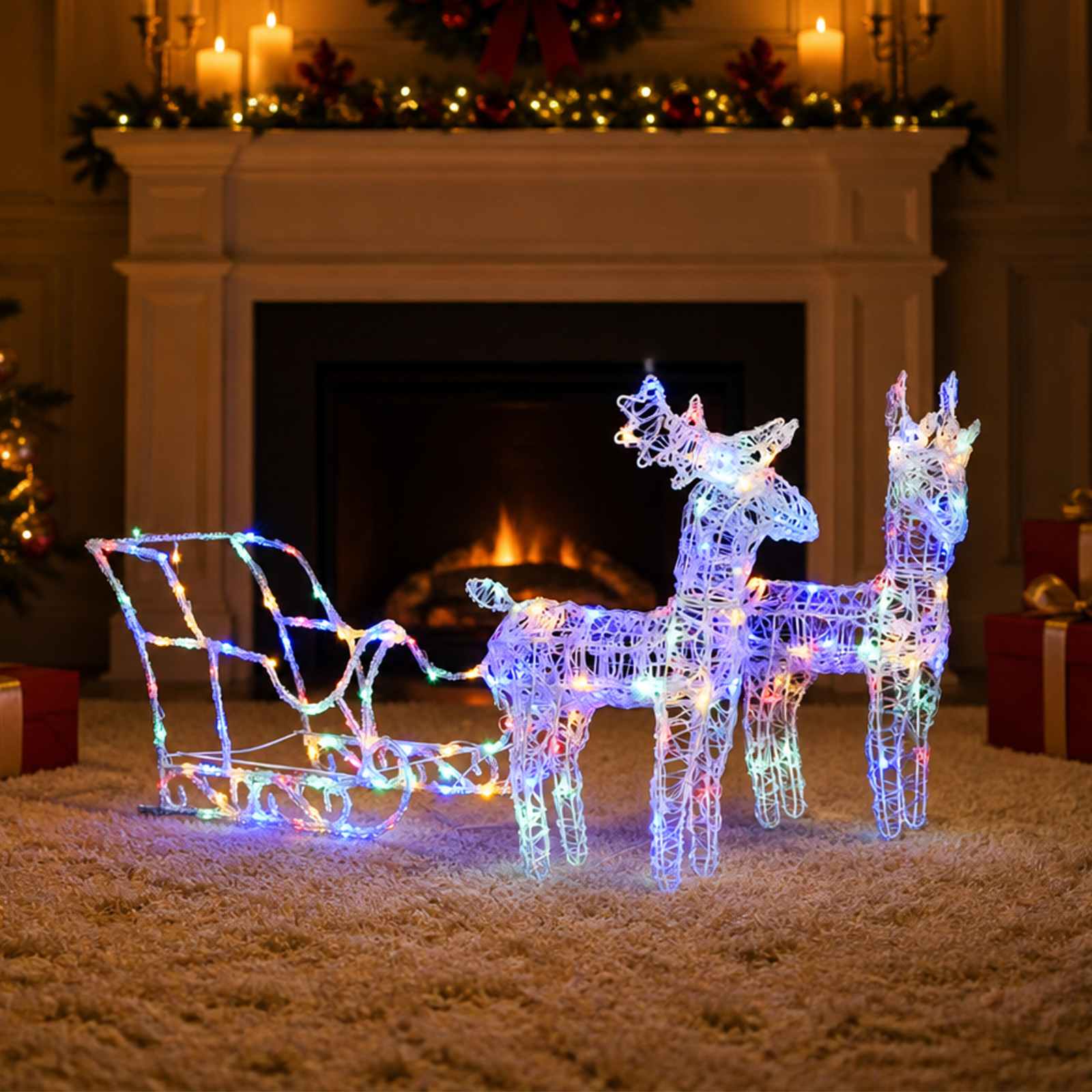 Rensdyr Og Kane Julefigur 160 LED'er Akryl - Flerfarvet / 43 x 11 x 55 cm (2 stk.)