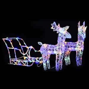 Božični jeleni s sanmi 160 LED lučk 130 cm iz akrila