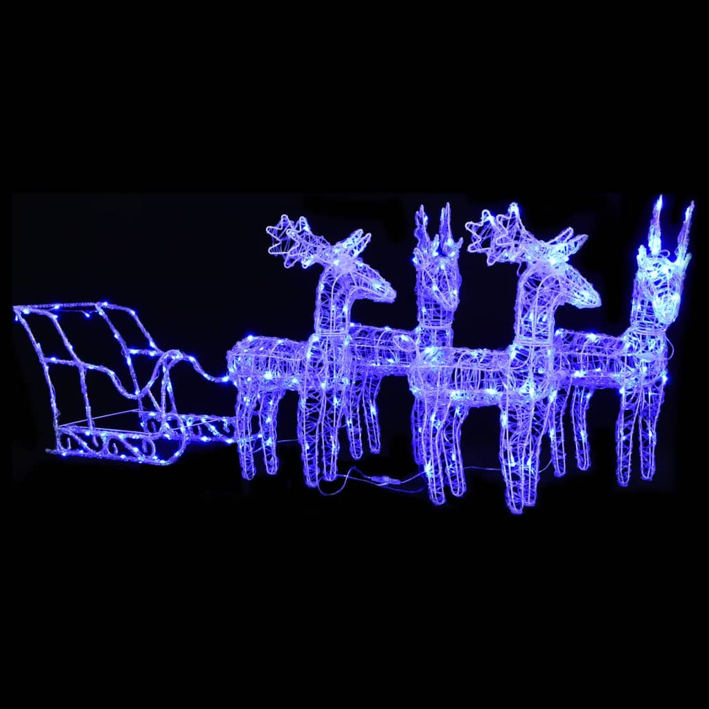 juledekoration med rensdyr og slæde 280x28x55 cm akryl