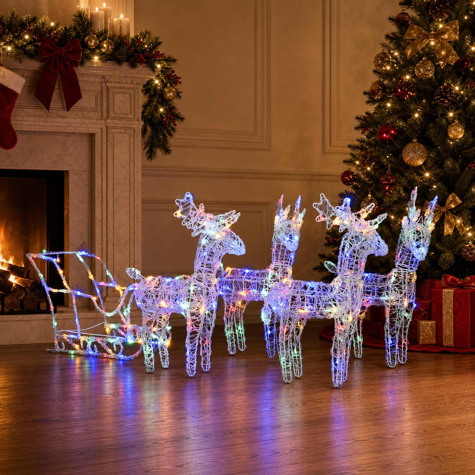 Rensdyr og kane julefigur med LED 280 x 28 x 55 cm akryl