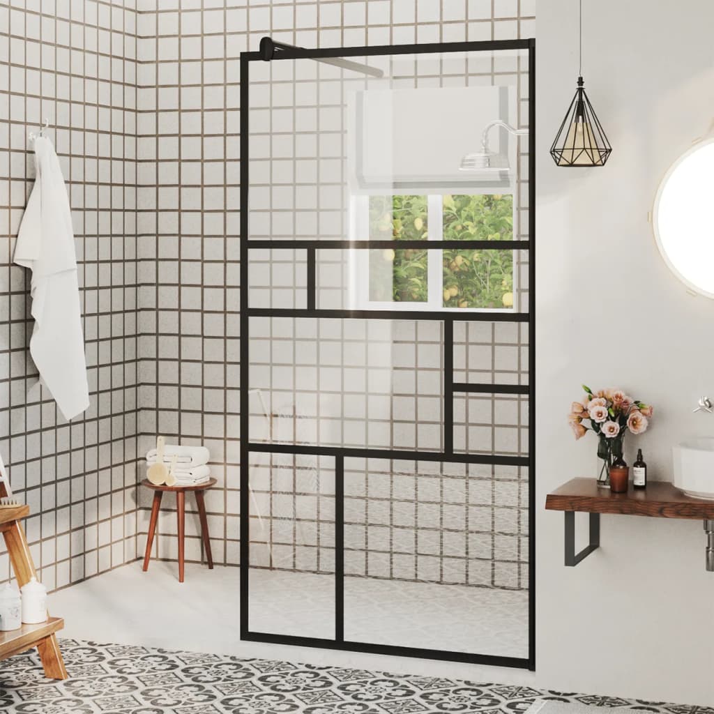 vidaXL Paravan de duș walk-in negru 80x195 cm sticlă ESG transparentă