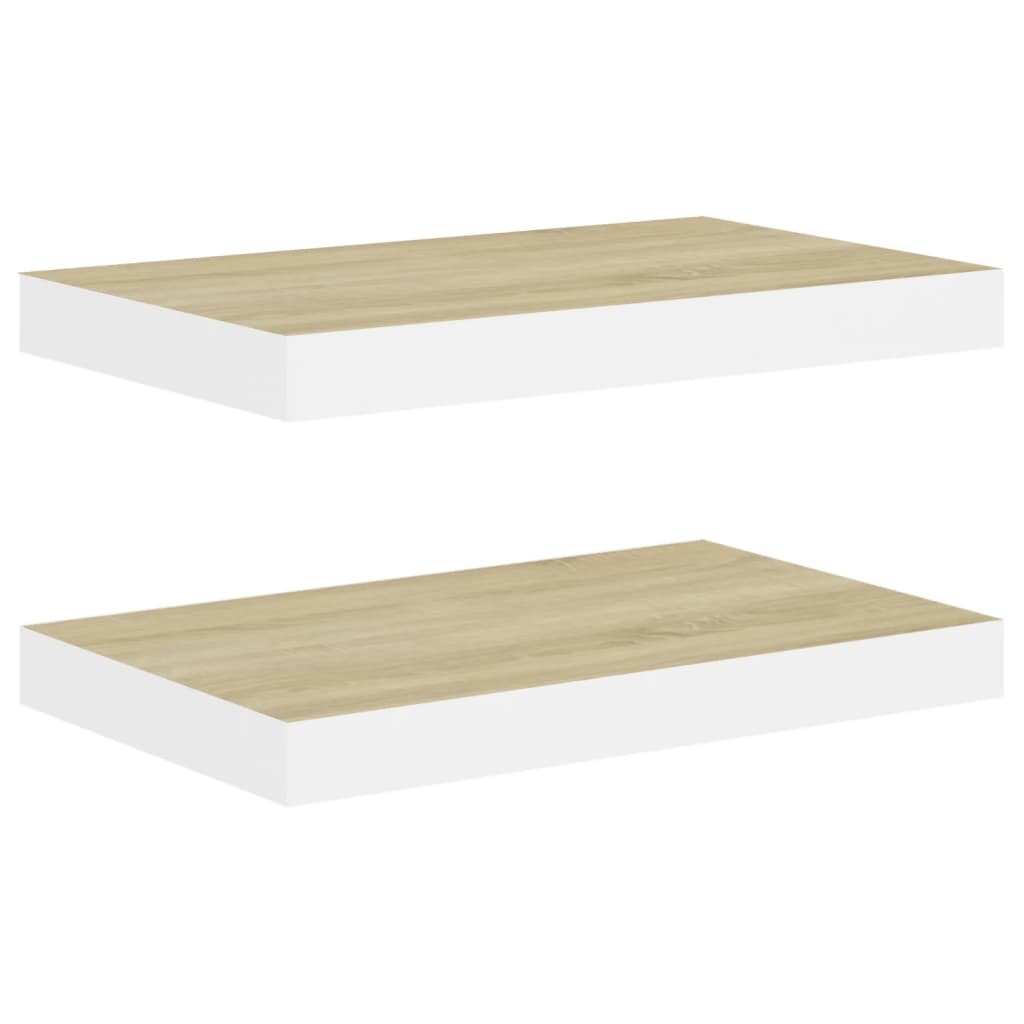 Image of vidaXL Floating Wall Shelves 2 pcs Oak and White 40x23x3.8 cm MDF