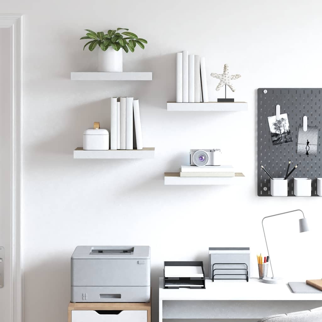 Thumbnail - vidaXL Schweberegale 4 Stk. Eichen-Optik und Weiß 40x23x3,8 cm MDF