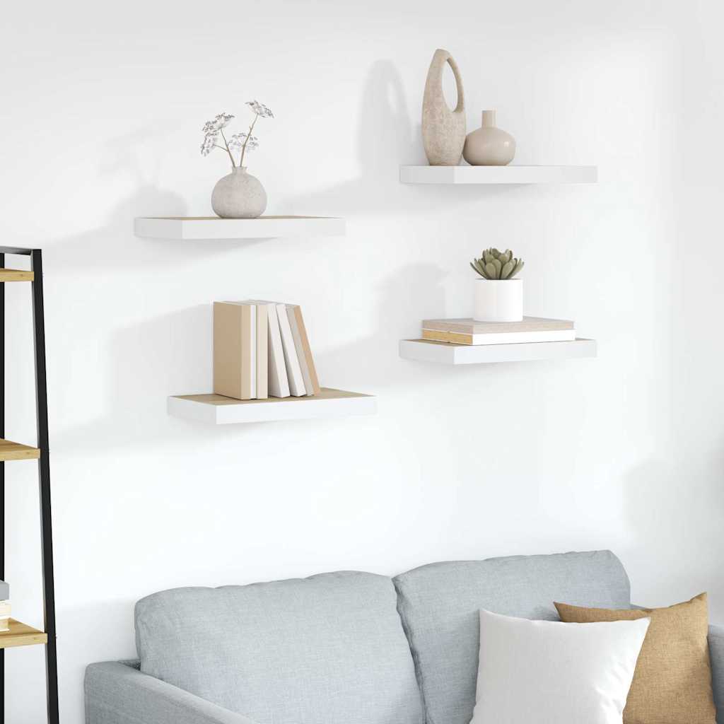vidaXL væghylder 4 stk. 40x23,5x3,8 cm MDF egetræsfarve og hvid