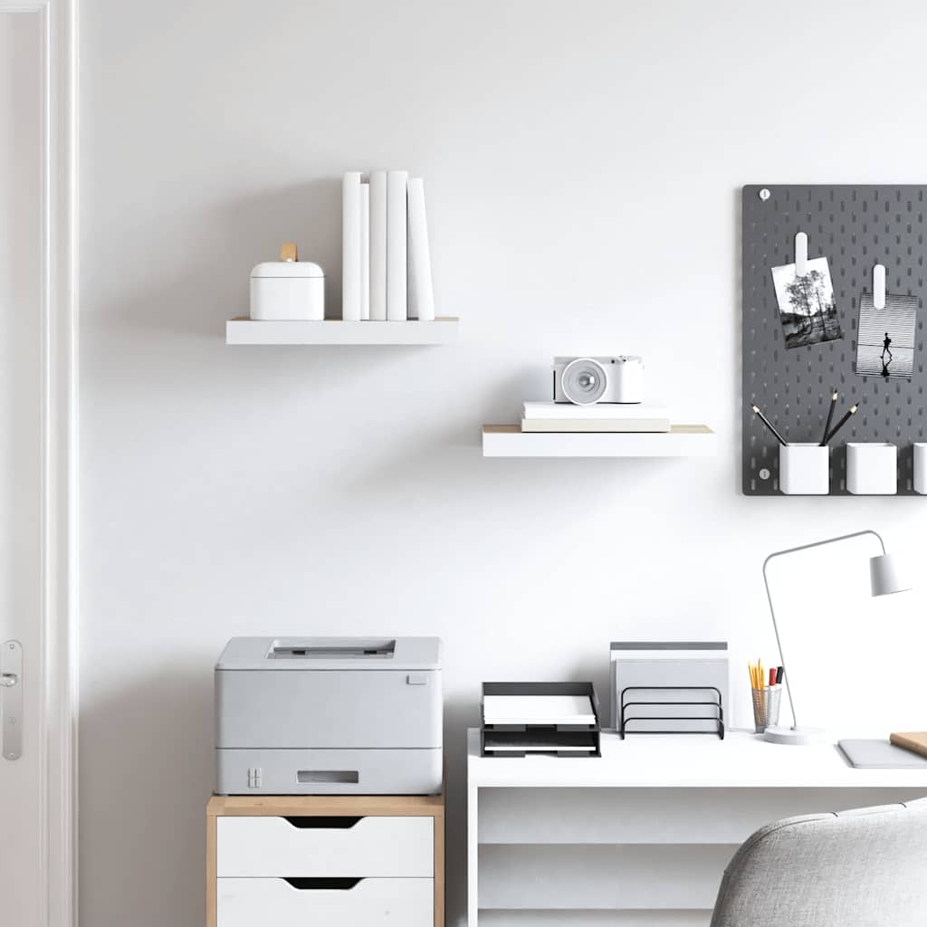 vidaXL Rafturi perete suspendate 2 buc. alb/stejar 50x23x3,8cm MDF