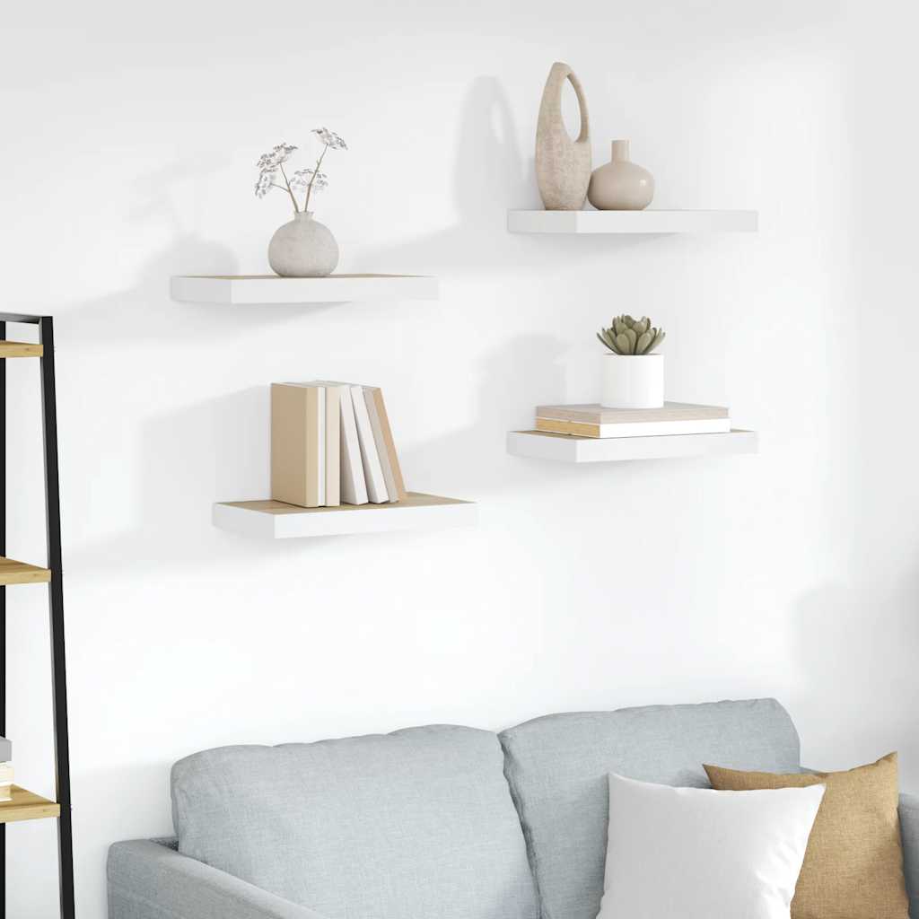 vidaXL Schweberegale 4 Stk. Eichen-Optik und Weiß 50x23x3,8 cm MDF