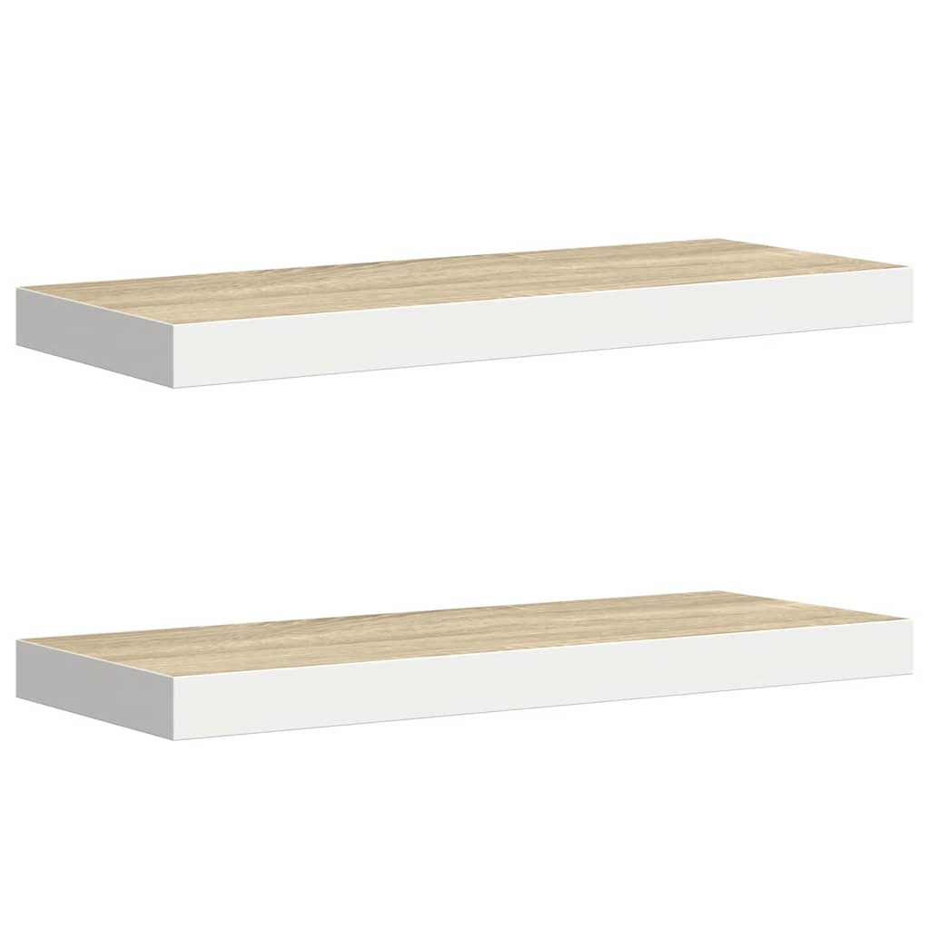 E-shop vidaXL Plávajúce nástenné police 2ks dubové a biele 60x23,5x3,8 cm MDF