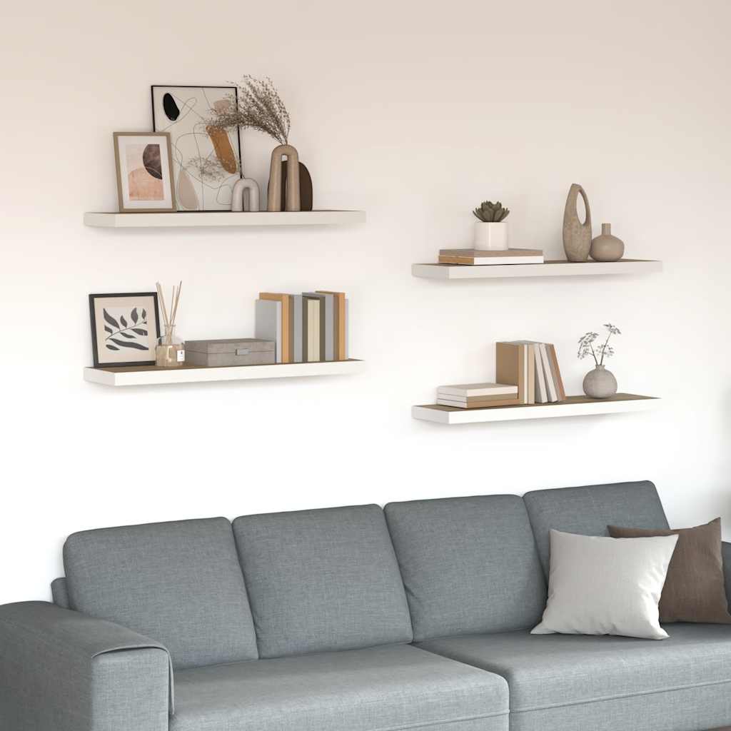 vidaXL Schweberegale 4 Stk. Eichen-Optik und Weiß 80x23,5x3,8 cm MDF