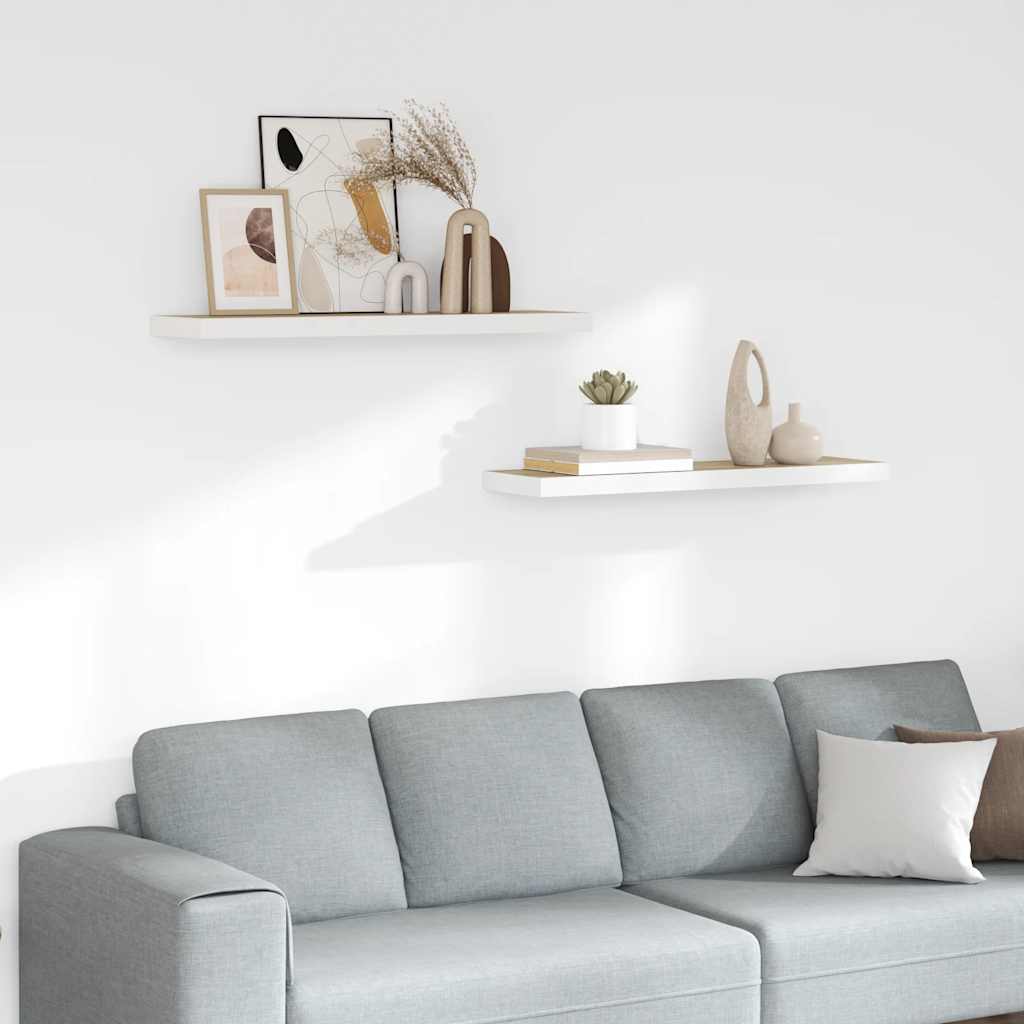 vidaXL Rafturi perete suspendate 2 buc. stejar/alb 90x23,5x3,8 cm MDF