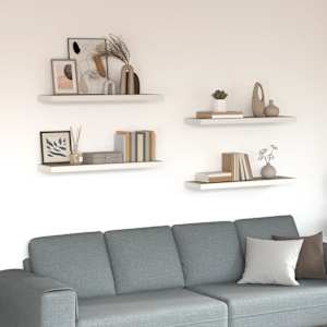 Stenske police 4 kosi barva hrasta in bela 90x23,5x3,8 cm MDF