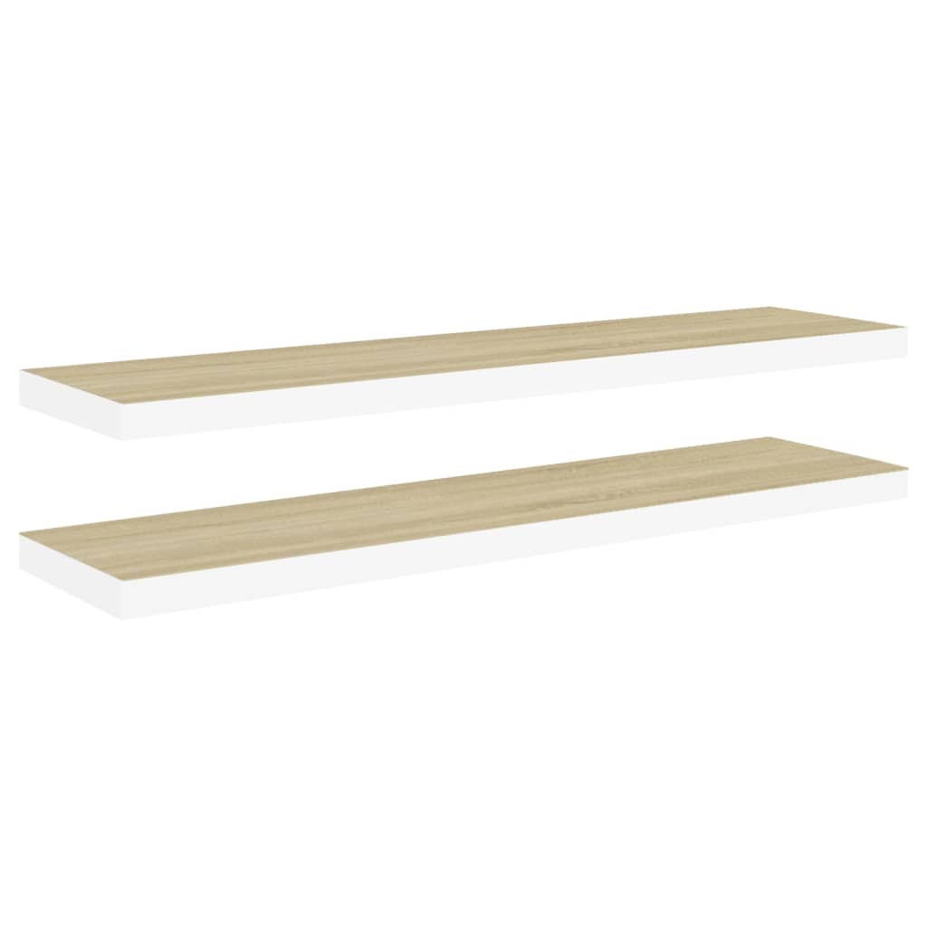 Image of vidaXL Floating Wall Shelves 2 pcs Oak and White 120x23.5x3.8 cm MDF