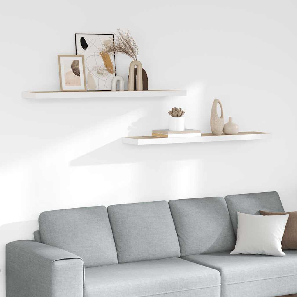 vidaXL Schweberegale 2 Stk. Eichen-Optik und Weiß 120x23,5x3,8 cm MDF