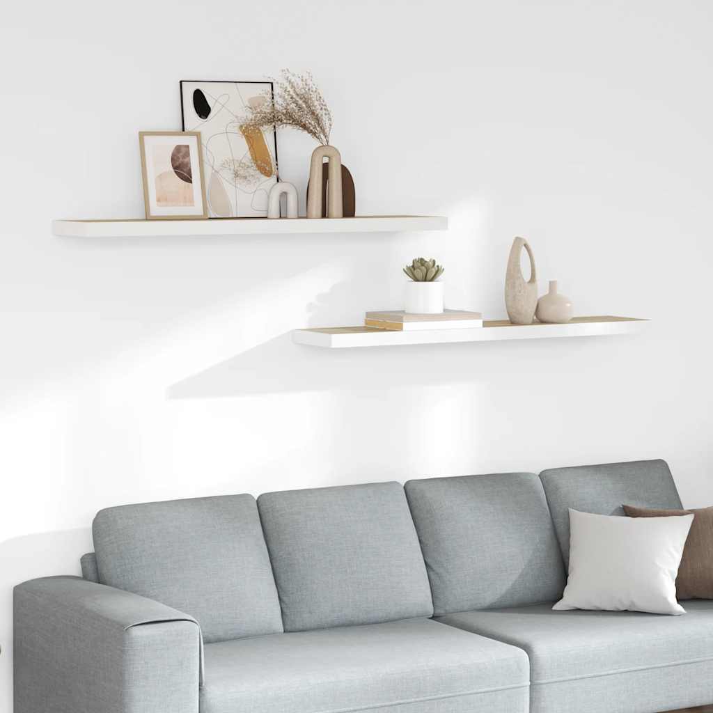 vidaXL Schweberegale 2 Stk. Eichen-Optik und Weiß 120x23,5x3,8 cm MDF