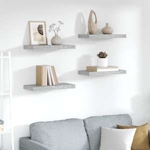 Stenske police 4 kosi betonsko sive 50x23x3,8 cm MDF