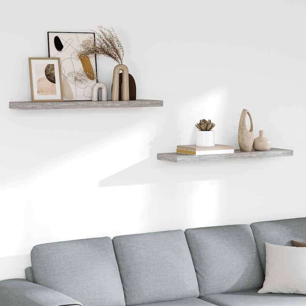 vidaXL Rafturi perete suspendate 2 buc. gri beton 90x23,5x3,8 cm MDF